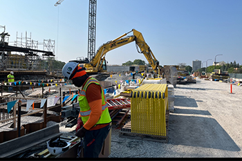 Worker on excavation site